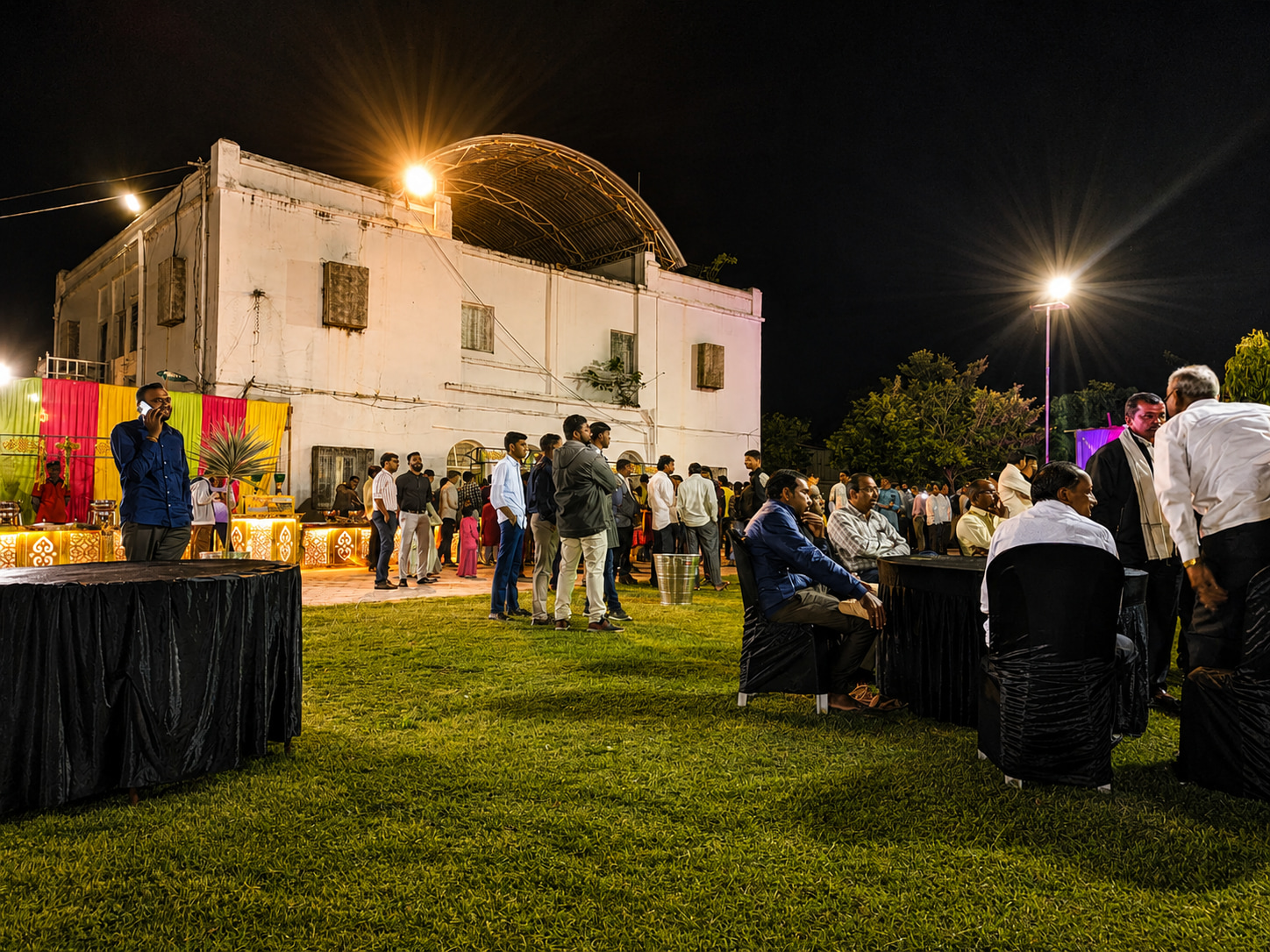 Outdoor Evening Gathering with Vibrant Decor