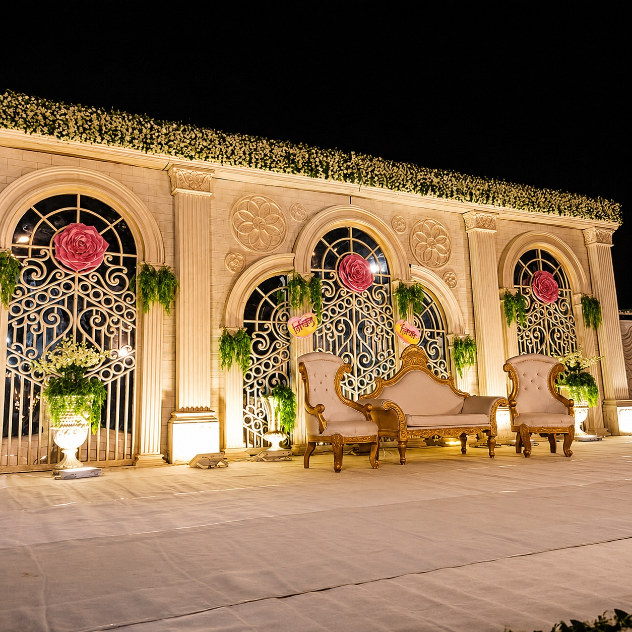 Luxurious Wedding Stage with Floral Arches