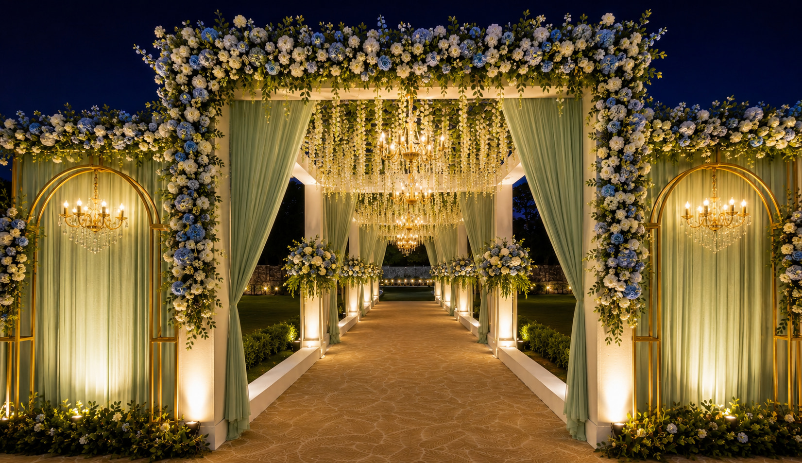 Enchanting Floral Chandelier Aisle