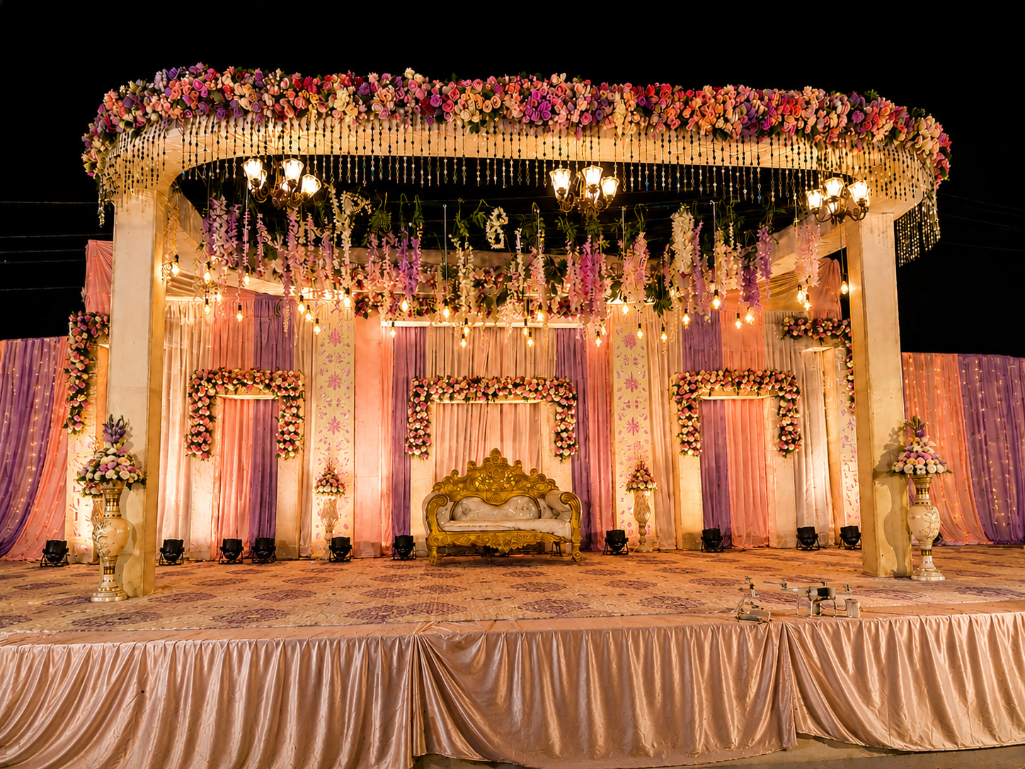 Lavish Indian Wedding Stage at Night