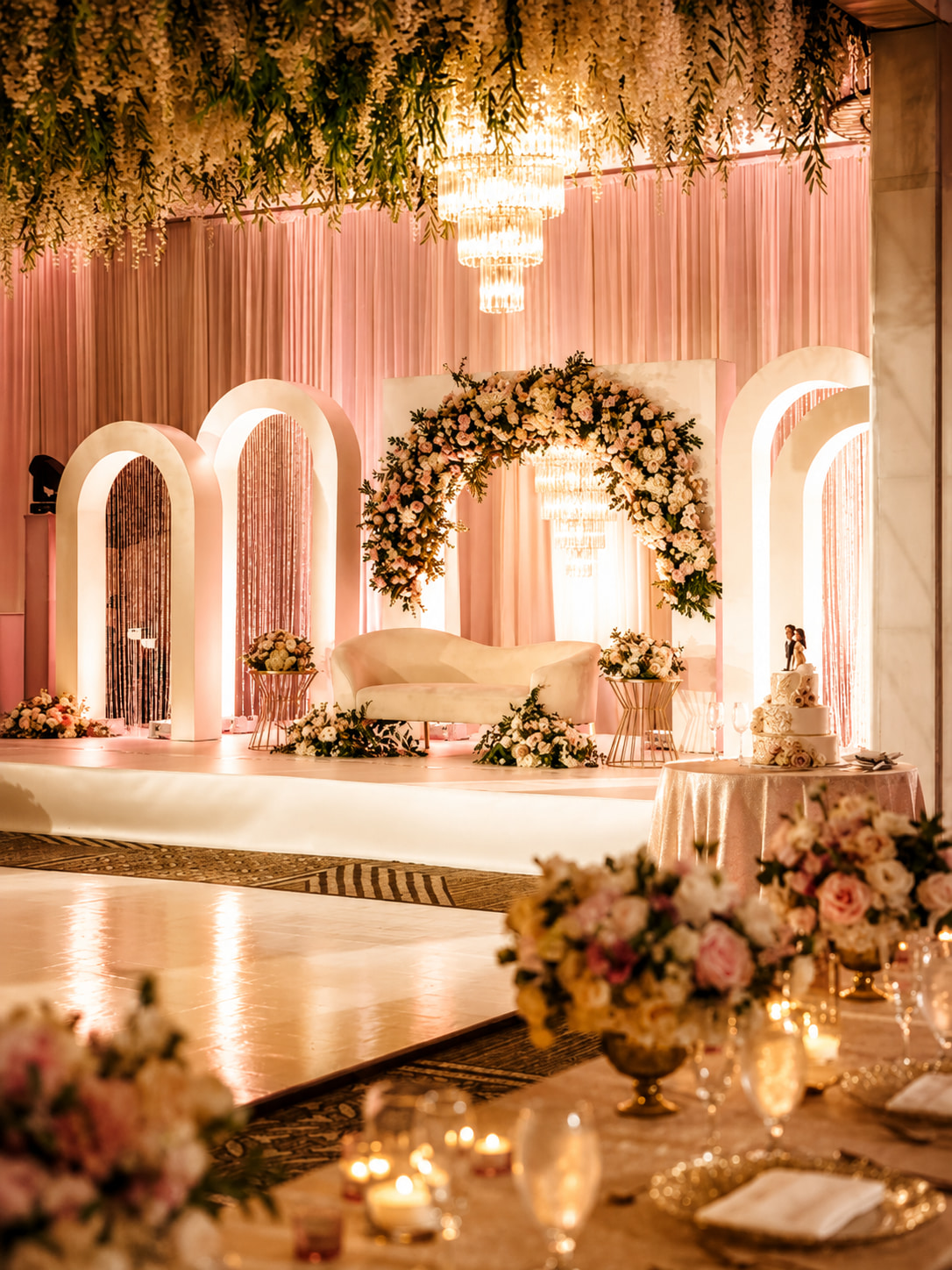 Lavish Pink and Gold Wedding Stage