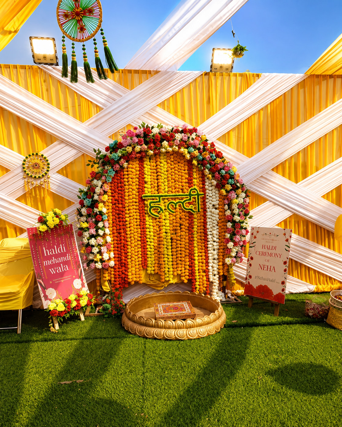 Vibrant Haldi Ceremony Floral Backdrop