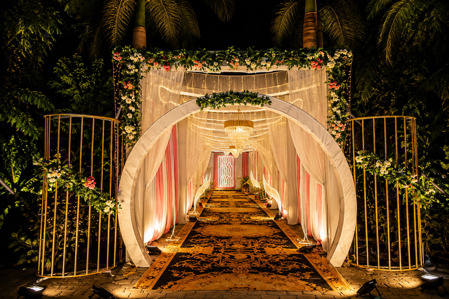 Golden Floral Wedding Canopy Entrance